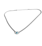 Snake Layered Chain with opal evil eye - Herringbone Chain Necklace